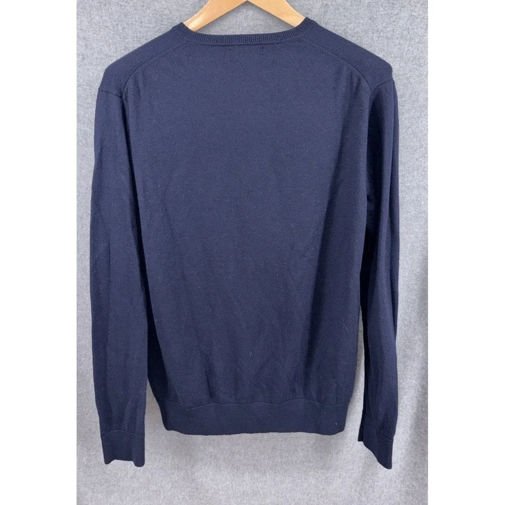 Banana Republic Men Fine Italian Merino Wool Raglan V Neck Sweater Navy Blue XL